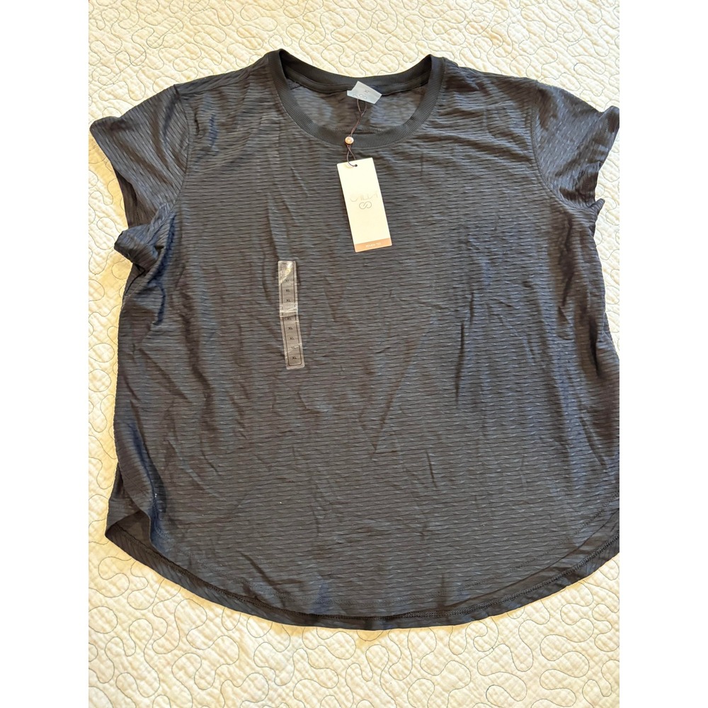 Calia Renew Tee Womens XL Pure Black Textured Short Sleeve Top